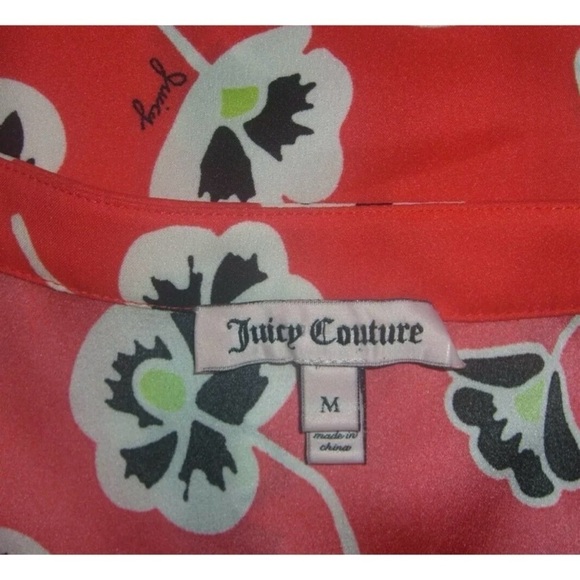 Juicy Couture Blouse Floral Mod Print Persimmon Logos Shirt Top Cottagecore Boho - Picture 7 of 11